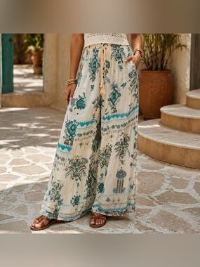 NWT Rhea Handmade India Wide Leg Palazzo Pants One Size 100% Rayon A29